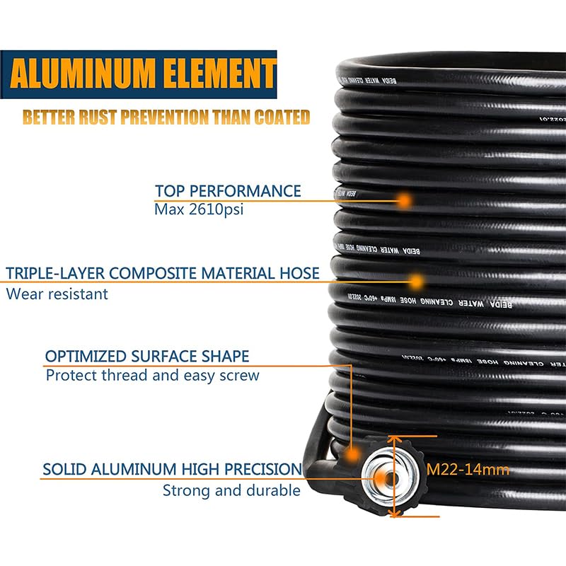 15M маркуч за чистачка под високо налягане, удължителен маркуч M22 x 14 mm, 240 бара Професионален резервен маркуч за високо налягане, съвместим с K rcher HD HDS Kranzle с удължителна тапа за резба M22 x 1,5