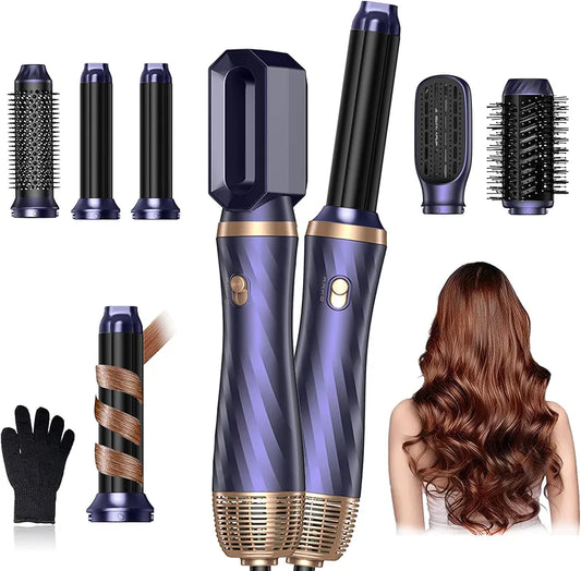 6 в 1 Комплект четки с горещ въздух Airstyler, 1000 W Hairstyler сешоар за къдрене със сешоар, четка за сешоар, четка с топъл въздух, кръгла четка, автоматична маша, четка за изправяне, термо сешоар