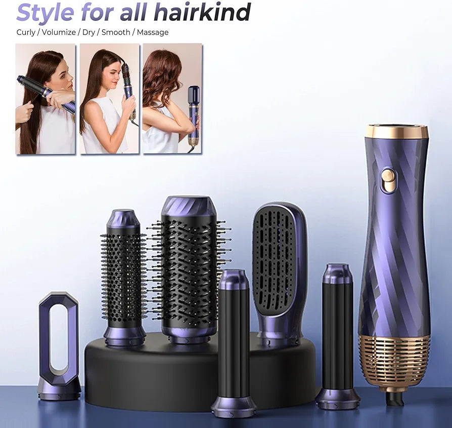 6 в 1 Комплект четки с горещ въздух Airstyler, 1000 W Hairstyler сешоар за къдрене със сешоар, четка за сешоар, четка с топъл въздух, кръгла четка, автоматична маша, четка за изправяне, термо сешоар