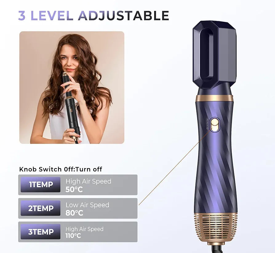 6 в 1 Комплект четки с горещ въздух Airstyler, 1000 W Hairstyler сешоар за къдрене със сешоар, четка за сешоар, четка с топъл въздух, кръгла четка, автоматична маша, четка за изправяне, термо сешоар